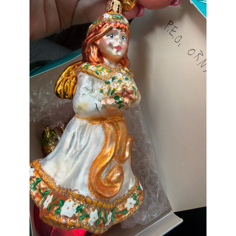 My P.E.O. Angel 1st‎ Edition Glass Christmas Ornament Gold Christopher Radko